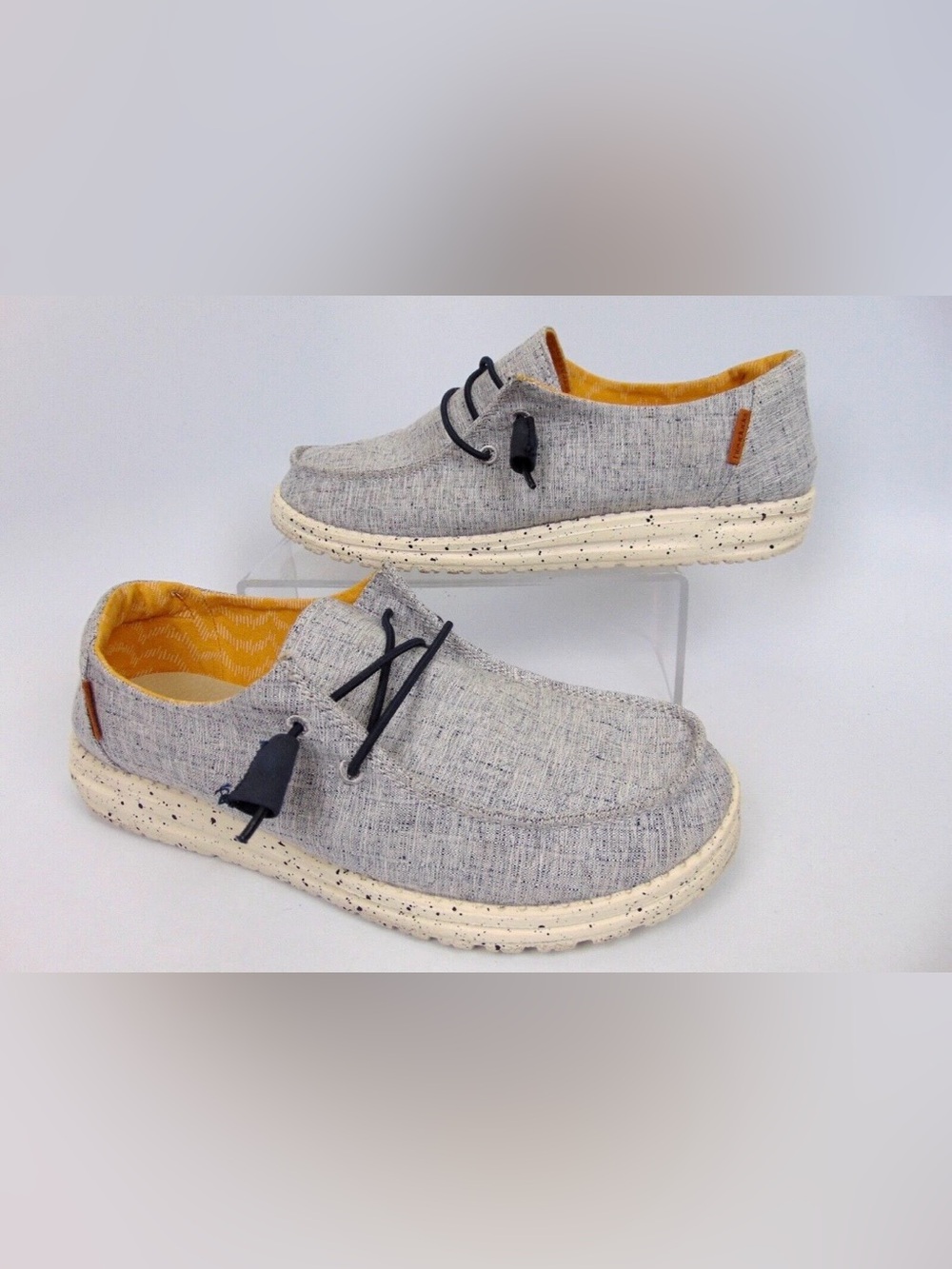 Hey Dude Wendy Chambray White Gray Blue Yellow Slip On Shoes Loafers-Womens 7